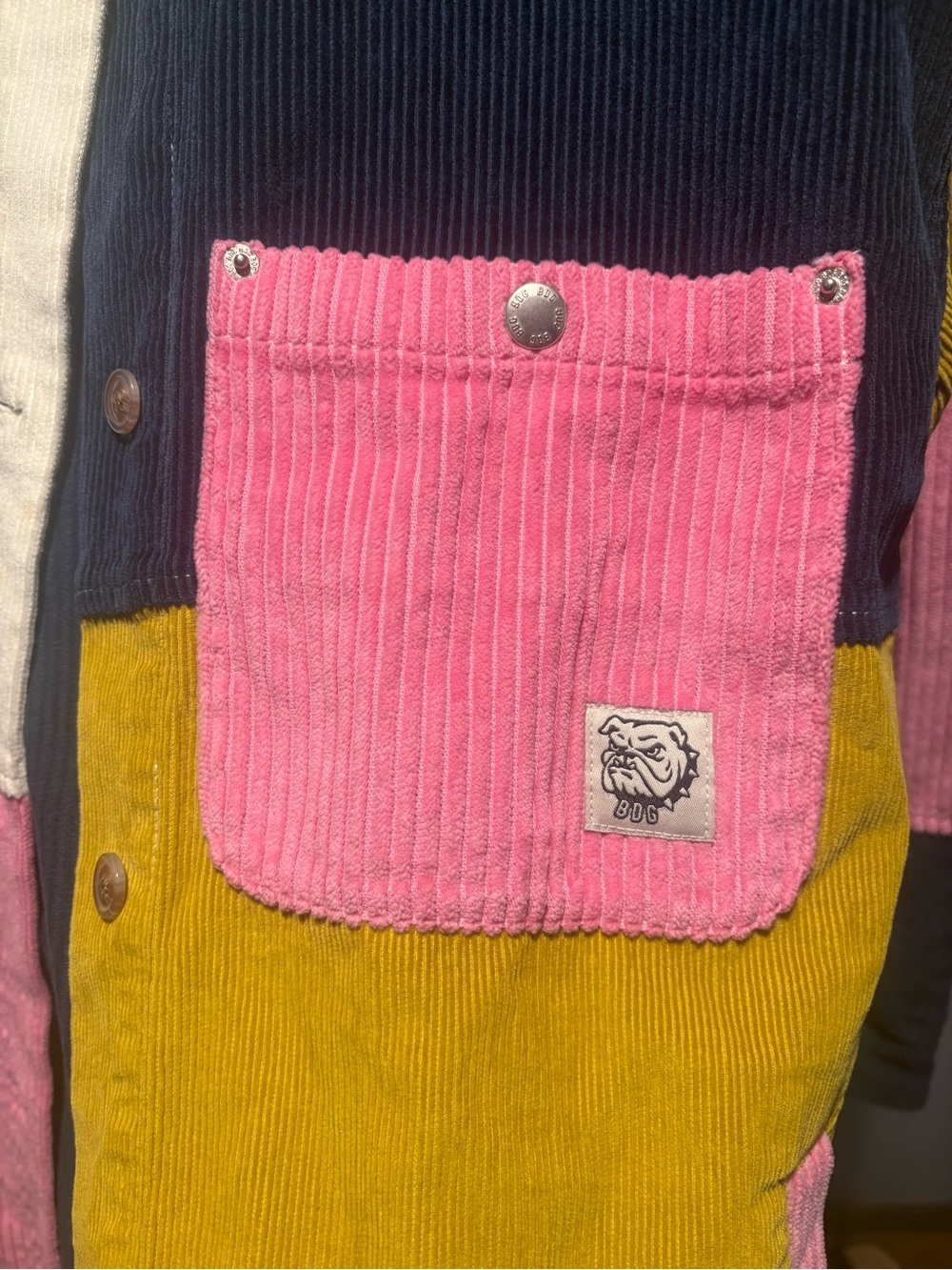 BDG Colorblock Corduroy Overshirt Jacket in Pink, Mustard, Navy & Cream SZ S - Picture 8 of 8
